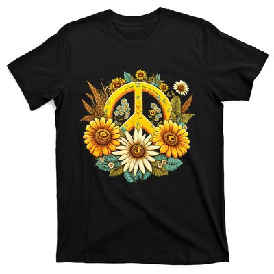 Hippie Daisy Peace Sign Retro Flower Sunflower Lovers T-Shirt