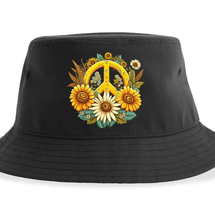 Hippie Daisy Peace Sign Retro Flower Sunflower Lovers Sustainable Bucket Hat