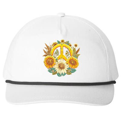 Hippie Daisy Peace Sign Retro Flower Sunflower Lovers Snapback Five-Panel Rope Hat