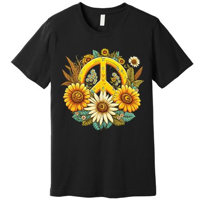 Hippie Daisy Peace Sign Retro Flower Sunflower Lovers Premium T-Shirt