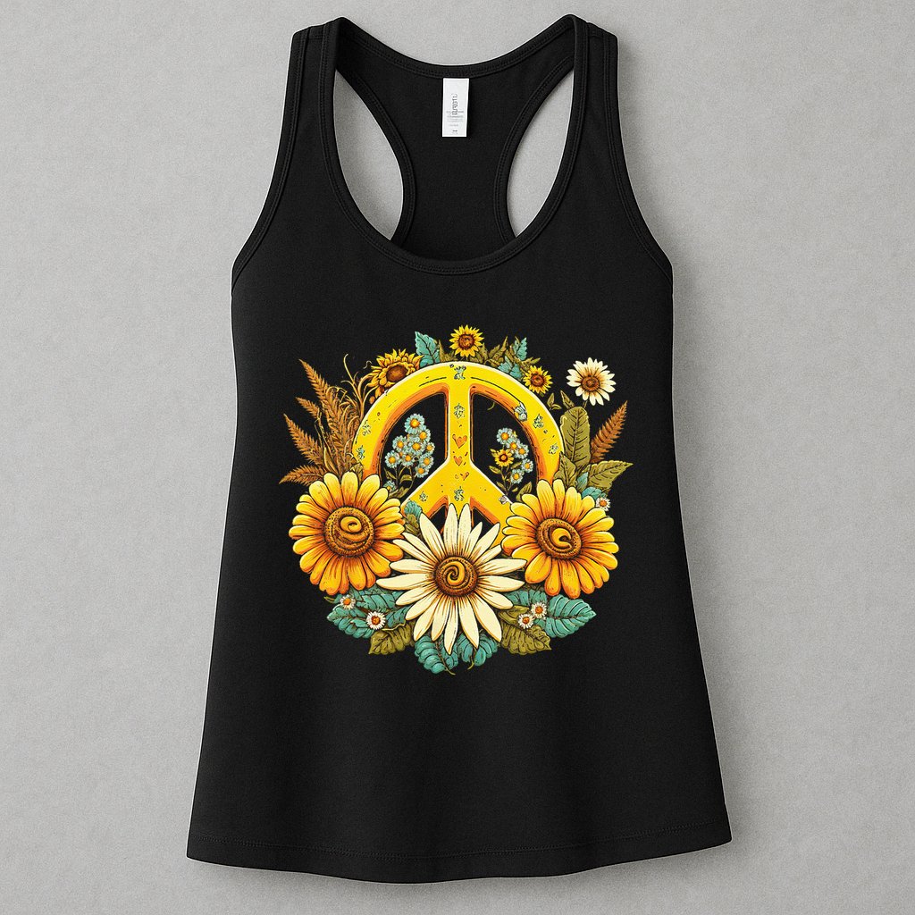Hippie Daisy Peace Sign Retro Flower Sunflower Lovers Womens Tank Top