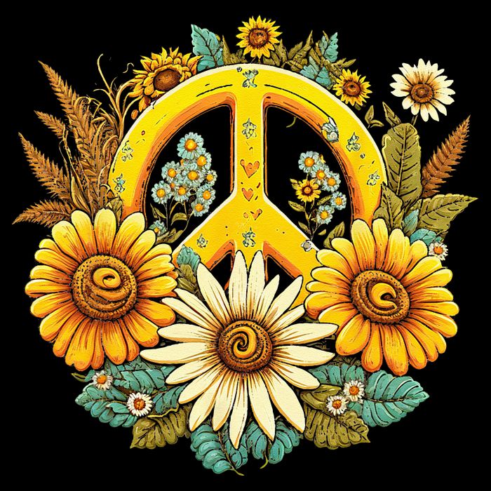 Hippie Daisy Peace Sign Retro Flower Sunflower Lovers Baby Bodysuit
