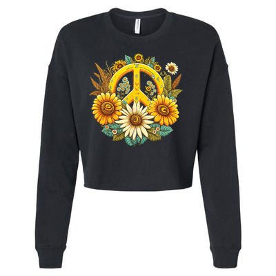Hippie Daisy Peace Sign Retro Flower Sunflower Lovers Cropped Pullover Crew