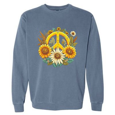 Hippie Daisy Peace Sign Retro Flower Sunflower Lovers Garment-Dyed Sweatshirt