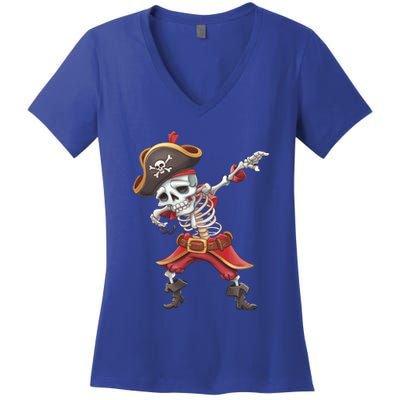 Halloween Dabbing Pirate Skeleton Funny Dab Funny Gift Women's V-Neck T-Shirt