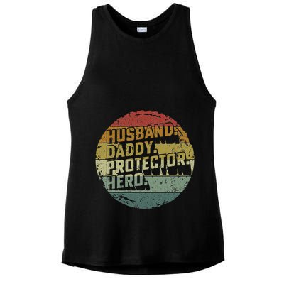 Husband Daddy Protector Hero Fathers Day Vintage Ladies PosiCharge Tri-Blend Wicking Tank