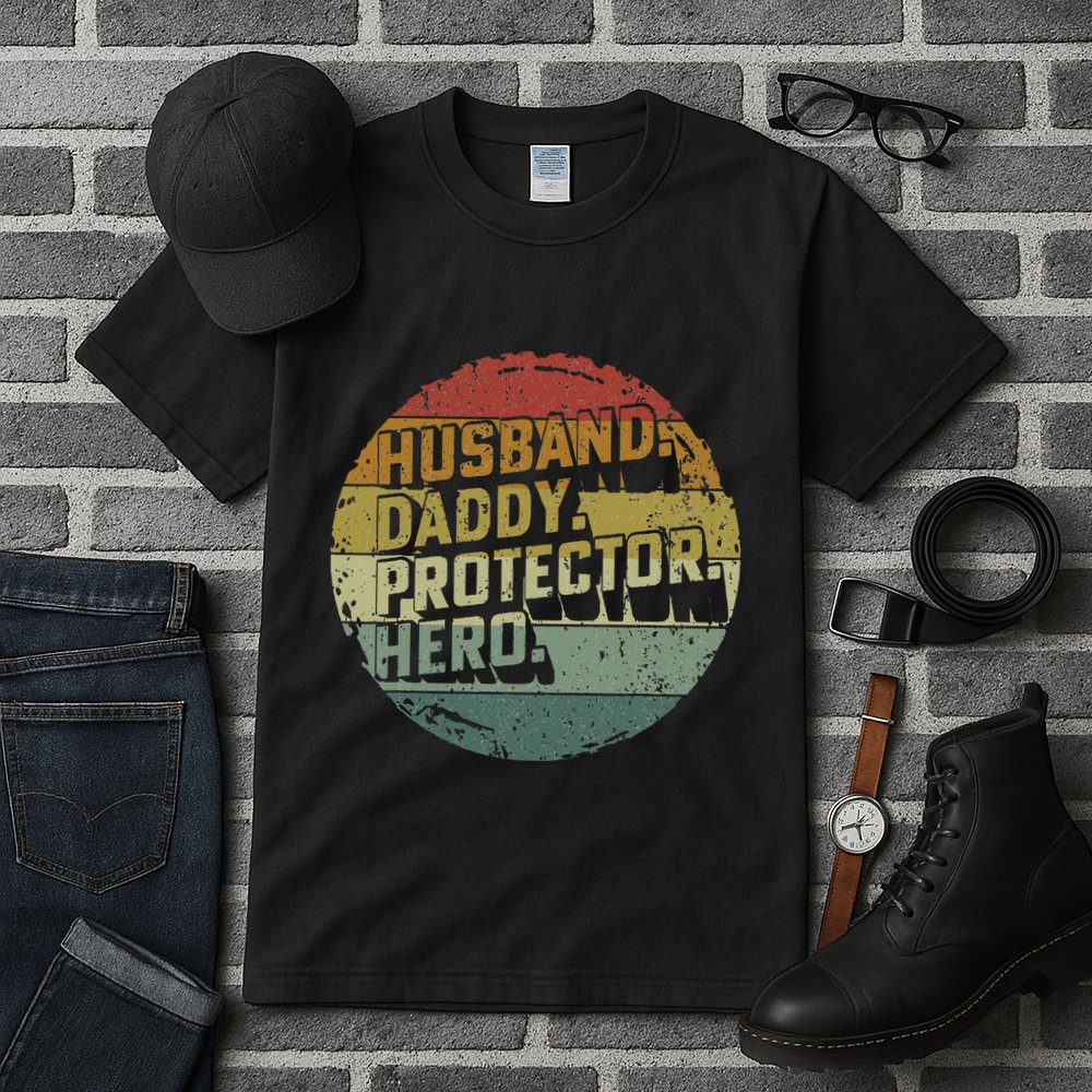 Husband Daddy Protector Hero Fathers Day Vintage Tall T-Shirt