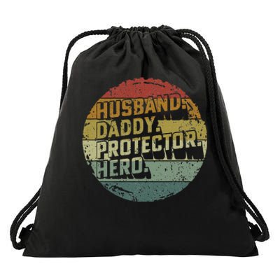 Husband Daddy Protector Hero Fathers Day Vintage Drawstring Bag