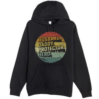 Husband Daddy Protector Hero Fathers Day Vintage Premium Pullover Hoodie