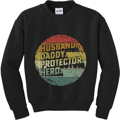 Husband Daddy Protector Hero Fathers Day Vintage Kids Sweatshirt