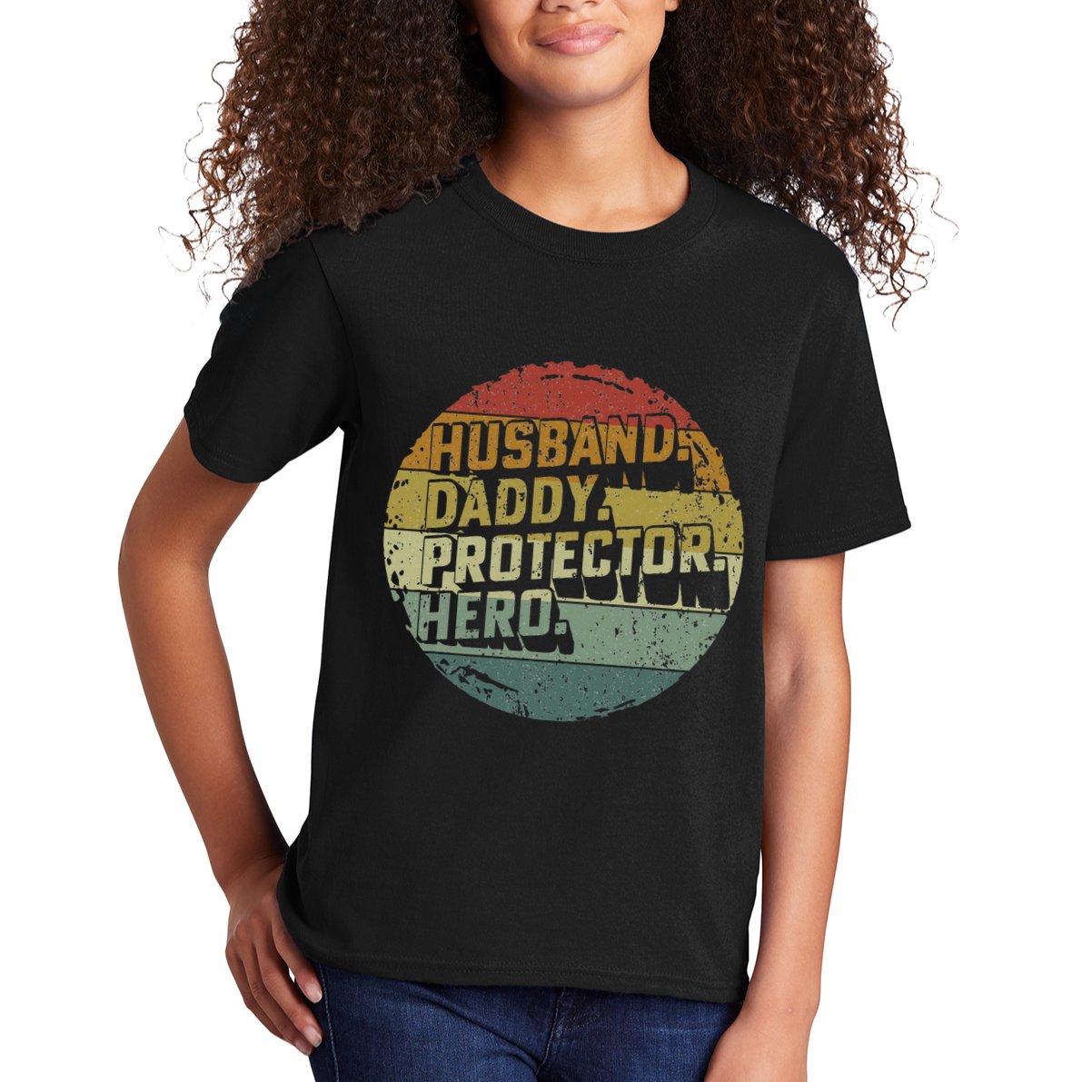 Husband Daddy Protector Hero Fathers Day Vintage Kids T-Shirt