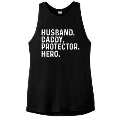 Husband Daddy Protector Hero Dad Stepgiftdad Cool Fathers Day Funny Gift Ladies PosiCharge Tri-Blend Wicking Tank