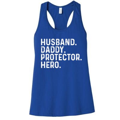 Husband Daddy Protector Hero Dad Stepgiftdad Cool Fathers Day Funny Gift Women's Racerback Tank