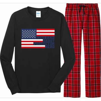 Husband Daddy Protector Hero Us Flag Design For FatherS Day Great Gift Long Sleeve Pajama Set