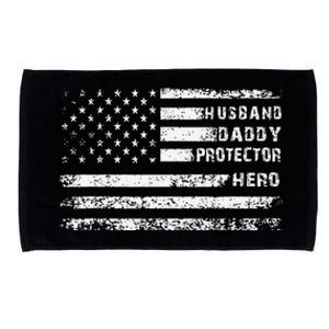 Husband Daddy Protector Hero Fathers Day Camo American Flag Microfiber Hand Towel