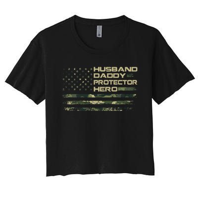 Husband Daddy Protector Hero Fathers Day Women's Crop Top Tee