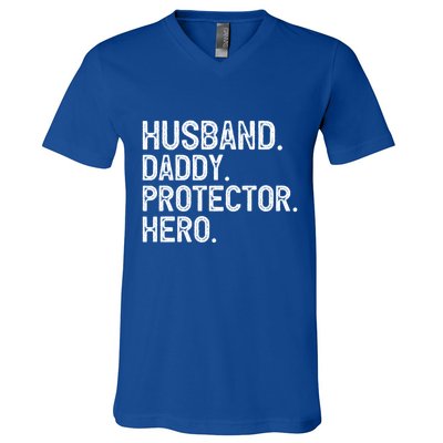 Husband Daddy Protector Hero Cool Gift V-Neck T-Shirt
