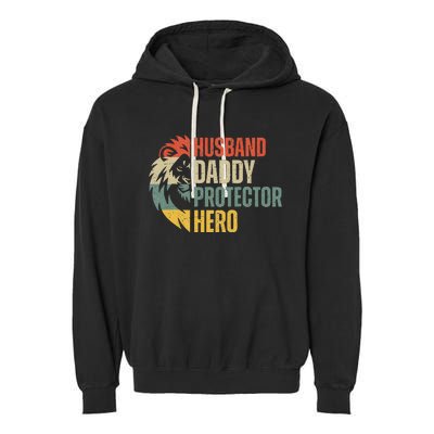 Husband Daddy Protector Hero Retro Father's Day Garment-Dyed Fleece Hoodie