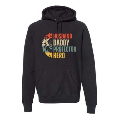 Husband Daddy Protector Hero Retro Father's Day Premium Hoodie