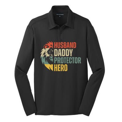 Husband Daddy Protector Hero Retro Father's Day Silk Touch Performance Long Sleeve Polo