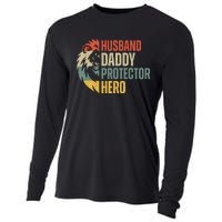 Husband Daddy Protector Hero Retro Father's Day Cooling Performance Long Sleeve Crew