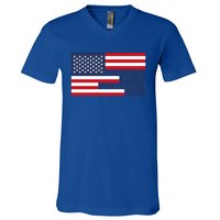 Husband Daddy Protector Hero Flag Patriotic Dad Cute Gift V-Neck T-Shirt