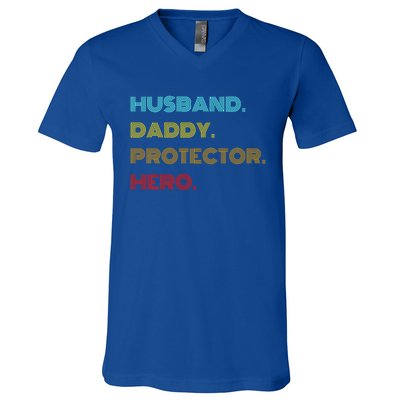 Husband Daddy Protector Hero Gift V-Neck T-Shirt