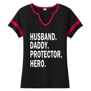 Husband Daddy Protector Hero Cool Father Dad Gift Ladies Halftime Notch Neck Tee