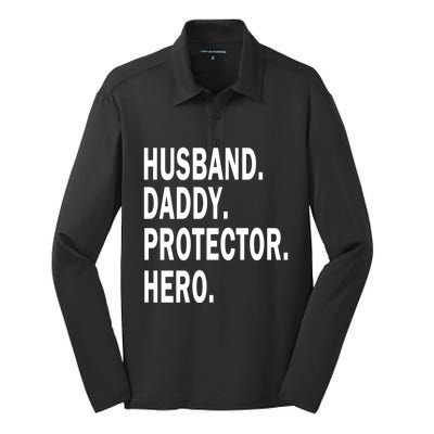 Husband Daddy Protector Hero Cool Father Dad Gift Silk Touch Performance Long Sleeve Polo