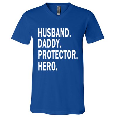 Husband Daddy Protector Hero Cool Father Dad Gift V-Neck T-Shirt