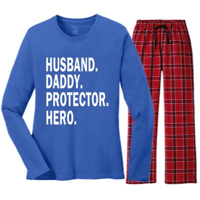 Husband Daddy Protector Hero Cool Father Dad Gift Women's Long Sleeve Flannel Pajama Set 