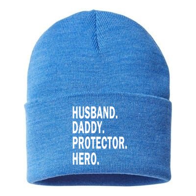 Husband Daddy Protector Hero Cool Father Dad Gift Sustainable Knit Beanie