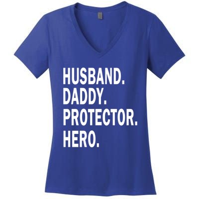 Husband Daddy Protector Hero Cool Father Dad Gift Women's V-Neck T-Shirt