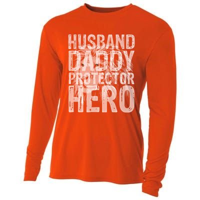 Husband Daddy Protector Hero Family Love Great Gift Cooling Performance Long Sleeve Crew