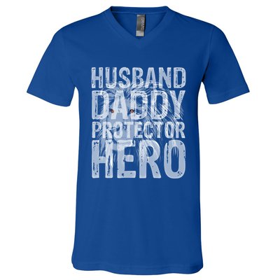 Husband Daddy Protector Hero Family Love Great Gift V-Neck T-Shirt