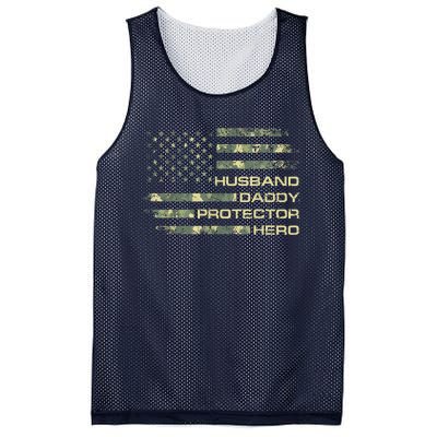 Husband Daddy Protector Hero Fathers Day Camo American Flag Mesh Reversible Basketball Jersey Tank