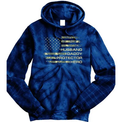 Husband Daddy Protector Hero Fathers Day Camo American Flag Tie Dye Hoodie