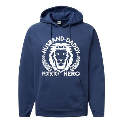 Husband Daddy Protector Hero Meaningful Gift Performance Fleece Hoodie