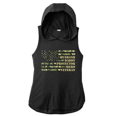 Husband Daddy Protector Hero Veteran Camo Patriotic Us Flag Cute Gift Ladies PosiCharge Tri-Blend Wicking Draft Hoodie Tank