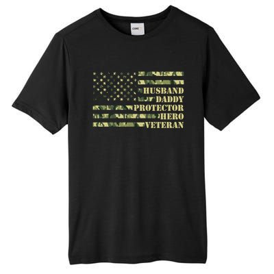 Husband Daddy Protector Hero Veteran Camo Patriotic Us Flag Cute Gift Tall Fusion ChromaSoft Performance T-Shirt