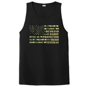 Husband Daddy Protector Hero Veteran Camo Patriotic Us Flag Cute Gift PosiCharge Competitor Tank