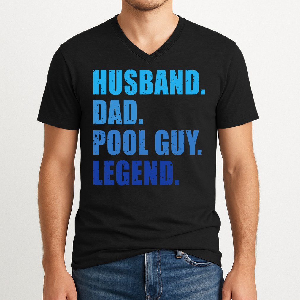 Husband Dad Pool Guy Legend Funny Men V-Neck T-Shirt