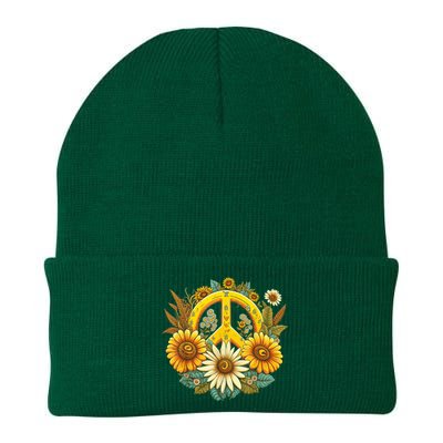 Hippie Daisy Peace Sign Retro Flower Sunflower Lovers Knit Cap Winter Beanie