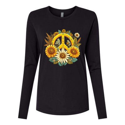 Hippie Daisy Peace Sign Retro Flower Sunflower Lovers Womens Cotton Relaxed Long Sleeve T-Shirt