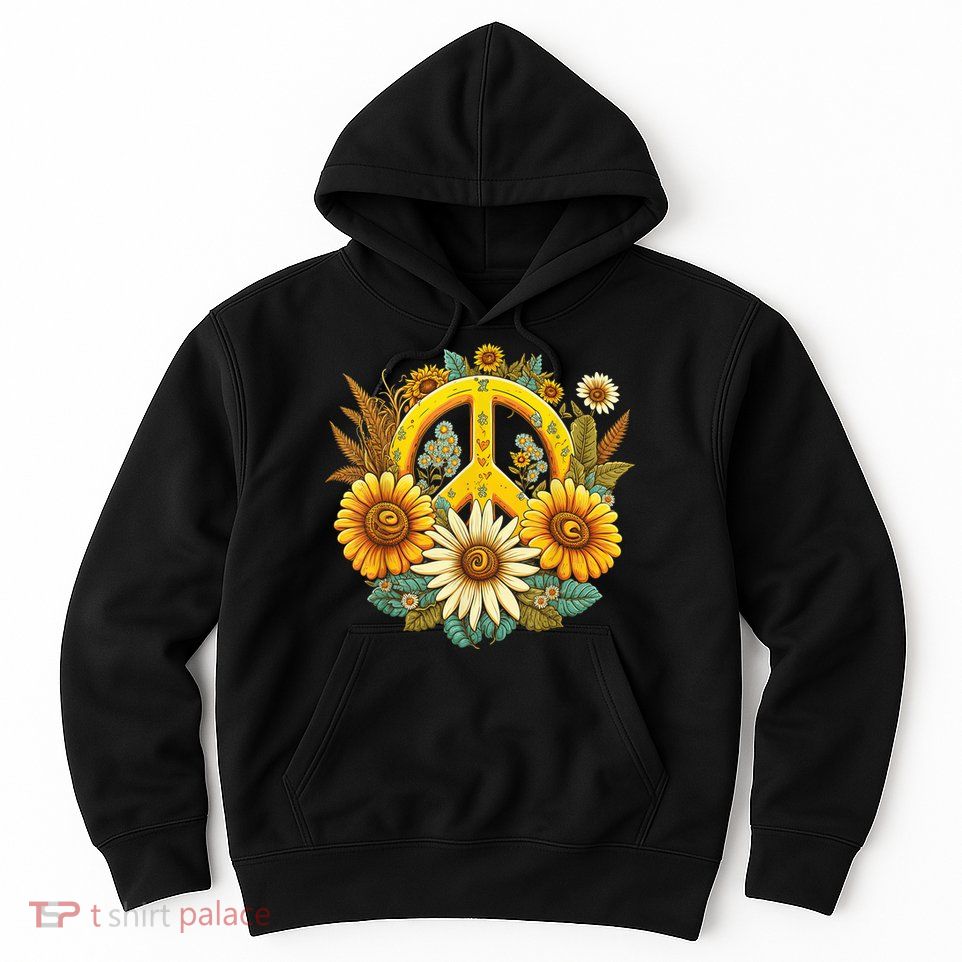 Hippie Daisy Peace Sign Retro Flower Sunflower Lovers Hoodie