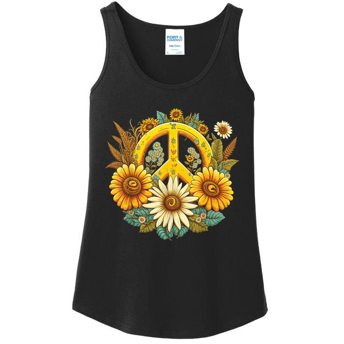 Hippie Daisy Peace Sign Retro Flower Sunflower Lovers Ladies Essential Tank