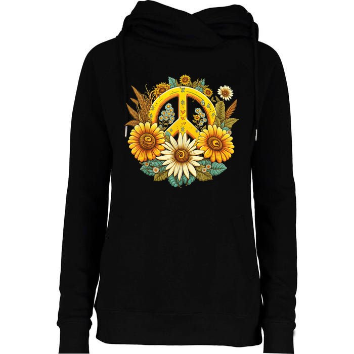 Hippie Daisy Peace Sign Retro Flower Sunflower Lovers Womens Funnel Neck Pullover Hood