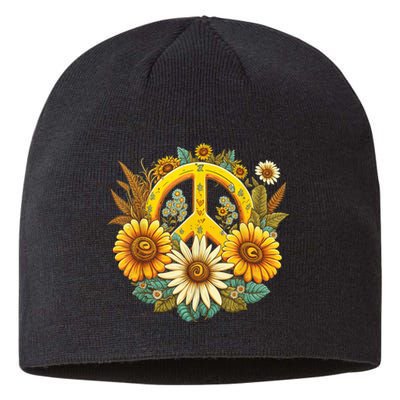 Hippie Daisy Peace Sign Retro Flower Sunflower Lovers Sustainable Beanie