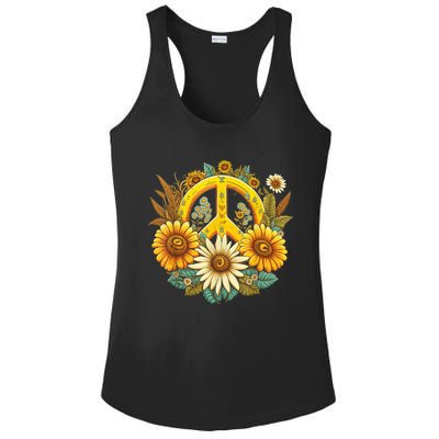 Hippie Daisy Peace Sign Retro Flower Sunflower Lovers Ladies PosiCharge Competitor Racerback Tank