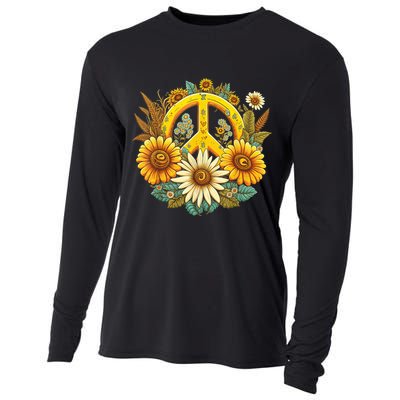 Hippie Daisy Peace Sign Retro Flower Sunflower Lovers Cooling Performance Long Sleeve Crew